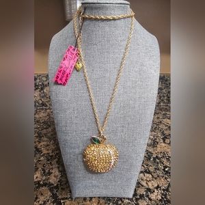 NEW WITH TAGS Betsey Johnson Gold Apple Pendant Necklace 26" Long W/ 3" Extender